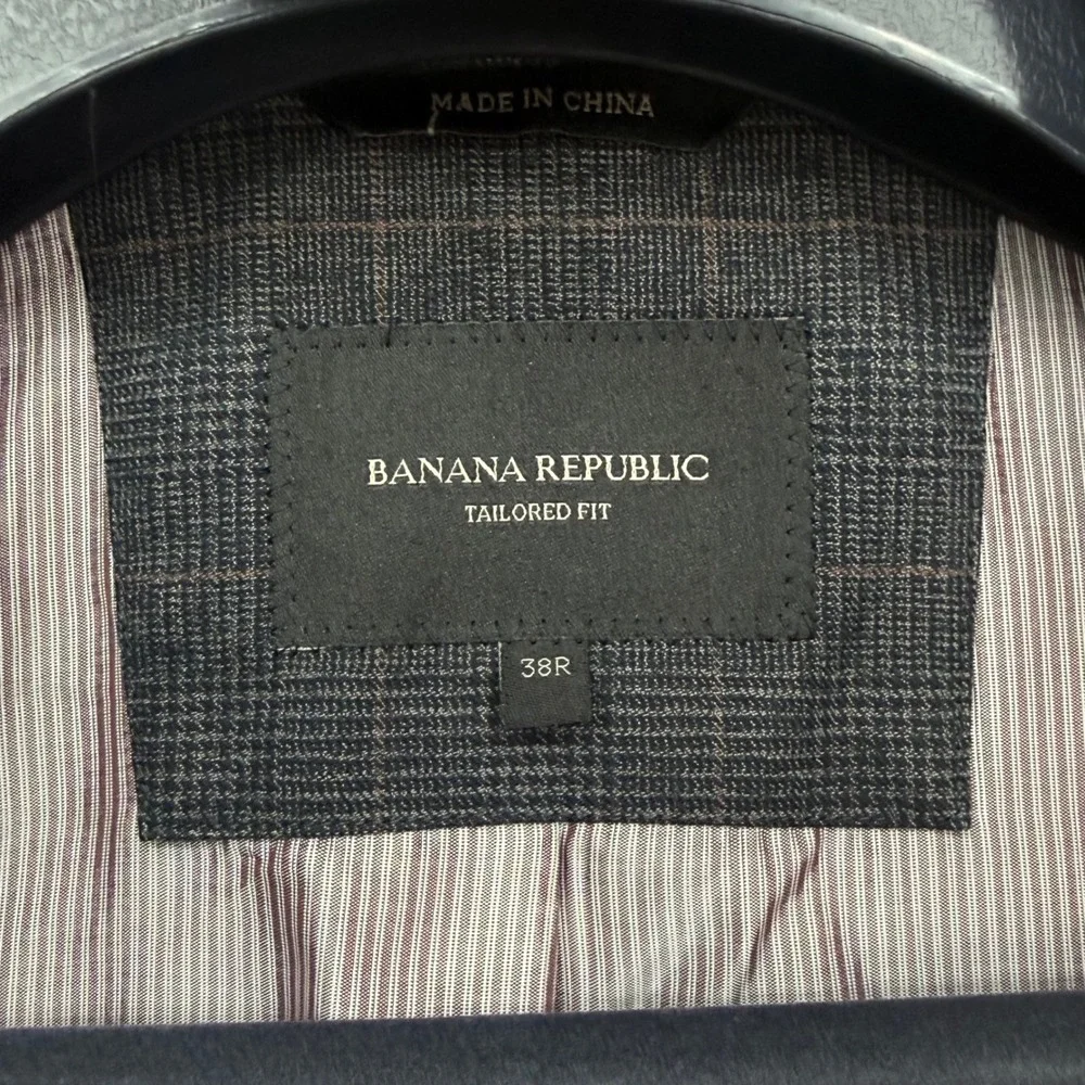 Banana Republic Blazer Mens 38R Grey Plaid Tailored Fit Cotton Sport‎ Coat